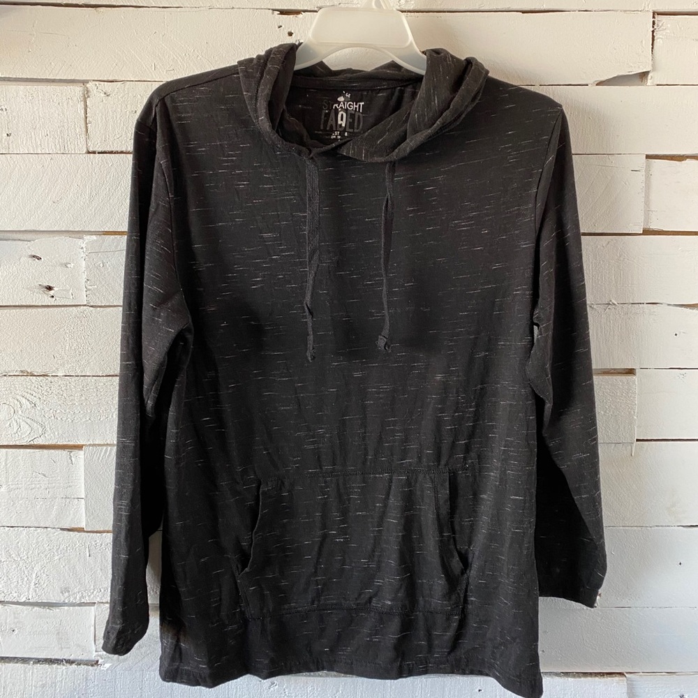 Straight Faded Mens Hoodie. Black/white. Large
